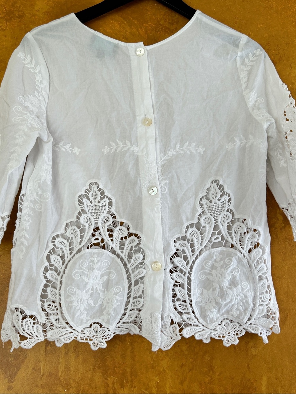 Cynthia Rowley White Embroidered Lace-Trim Blouse - Picture 5 of 7